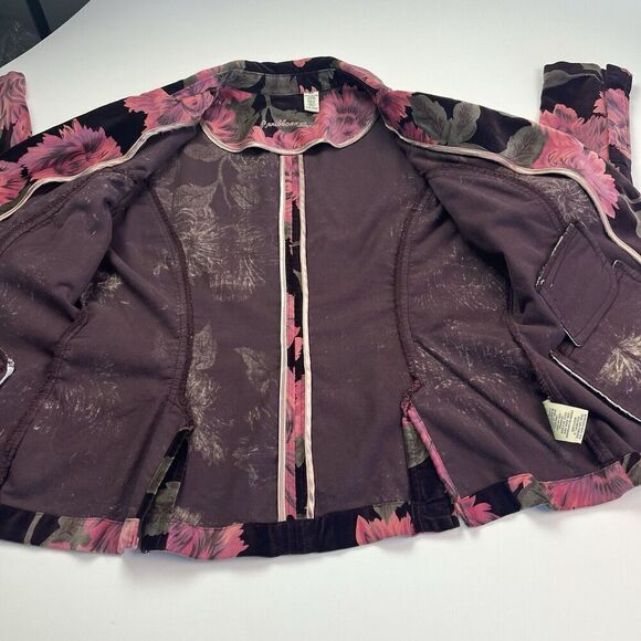 Caribbean Joe Floral Velvet Blazer 12P Pink Jacket Indie Preppy Colorful - Picture 12 of 13